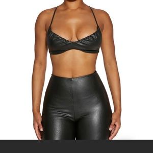 Naked Wardrobe Black Faux Leather Bralette Medium